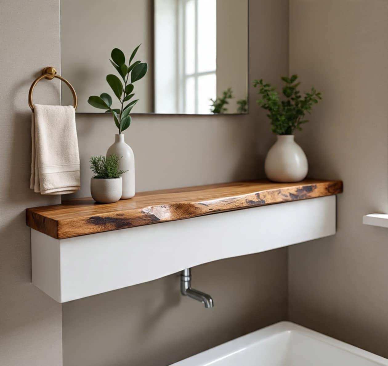 Cameira Floating Live Edge Bathroom Shelf 17 (W) x 4 (D) cm