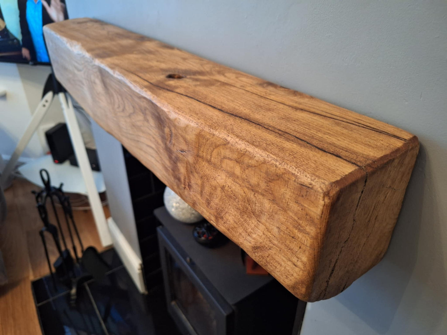 Elmhurst Handcrafted Antique Pine Finish Oak Beam Mantlepiece 15 (W) x 15 (D) cm