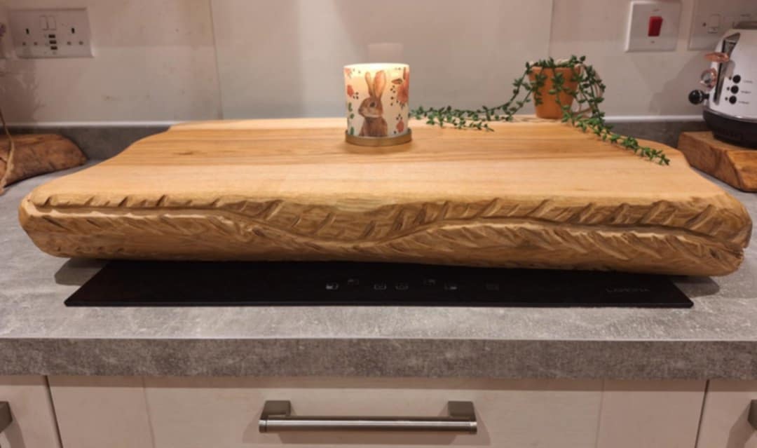 Carvello Carved Edge Ash Butchers Block 35 (W) x 8 (D) x 60 (L) cm