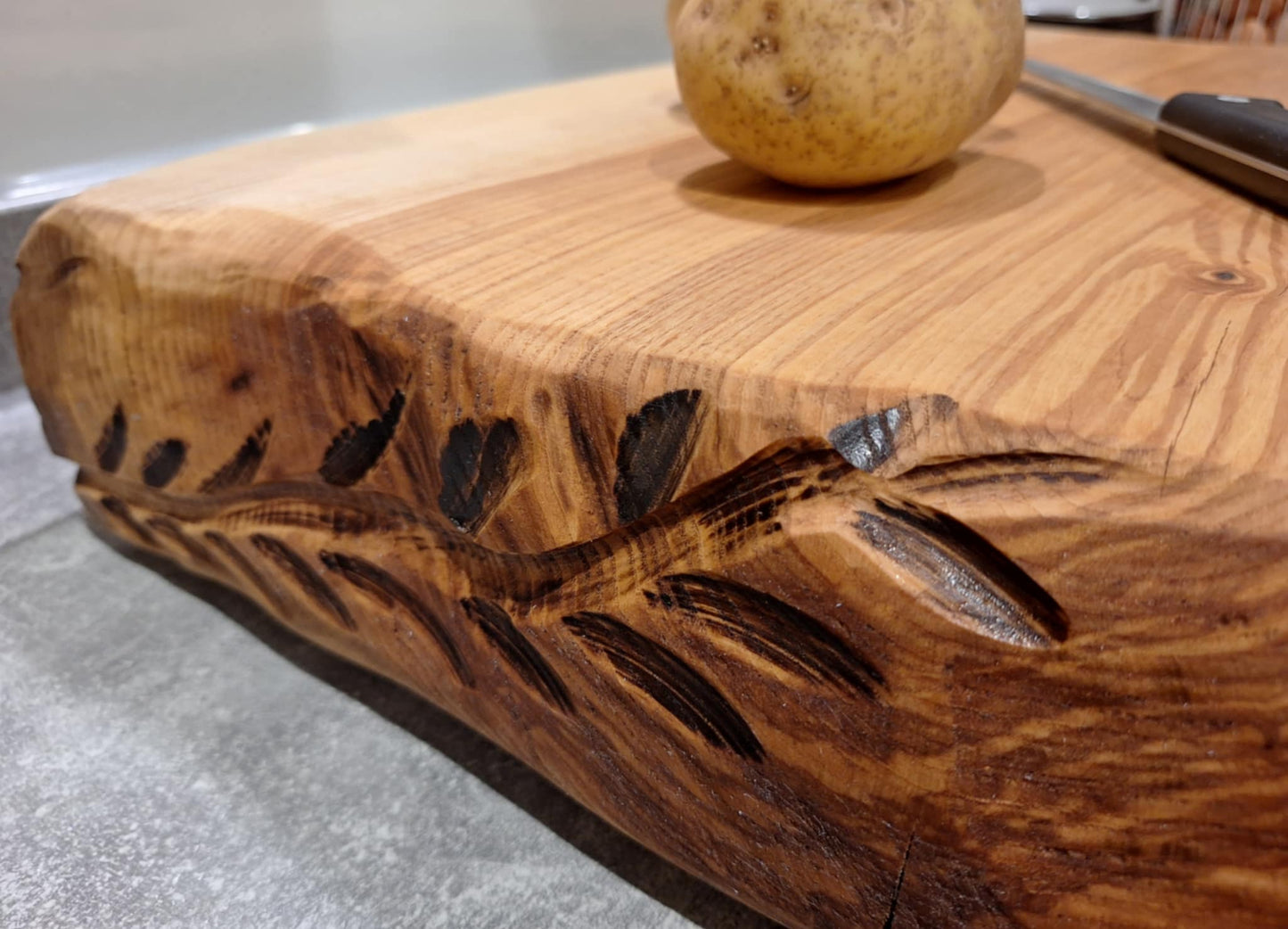 Carvello Carved Edge Ash Butchers Block 35 (W) x 8 (D) x 60 (L) cm